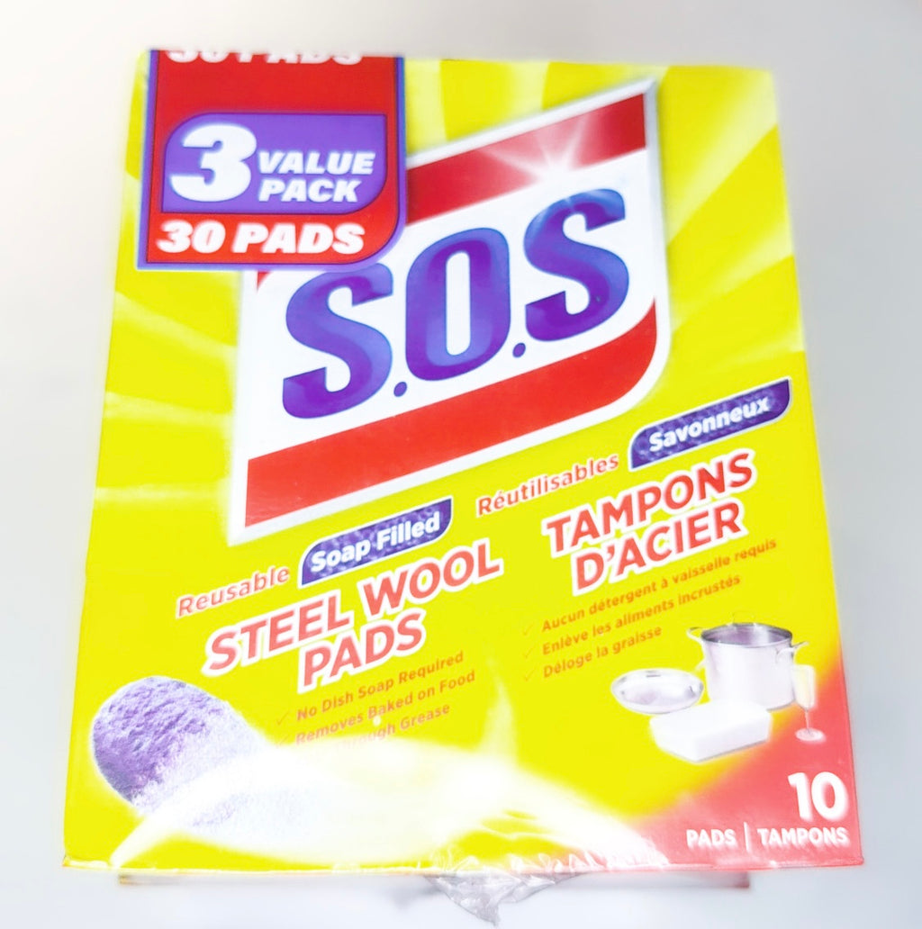 S.O.S Soap Filled Steel Wool Pads-30 Pads( 3 Value Pack)