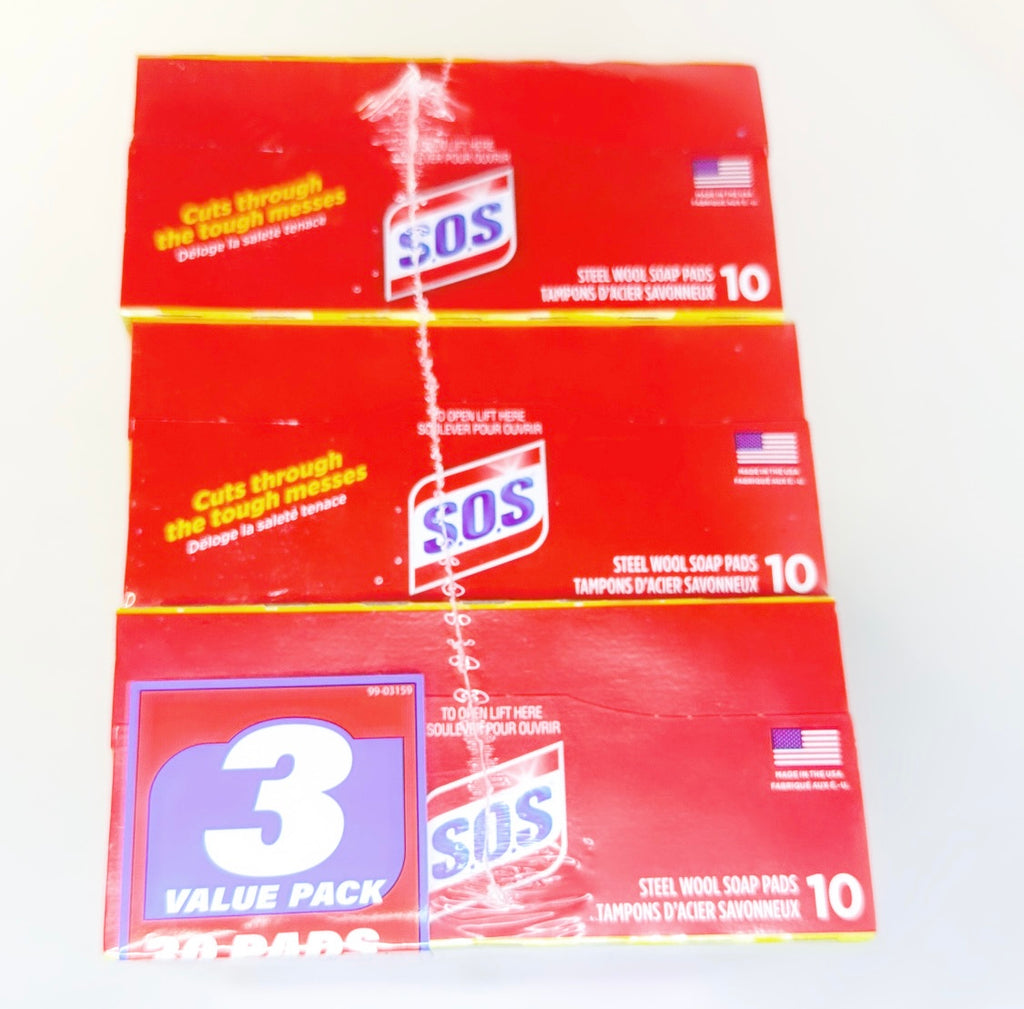 S.O.S Soap Filled Steel Wool Pads-30 Pads( 3 Value Pack)